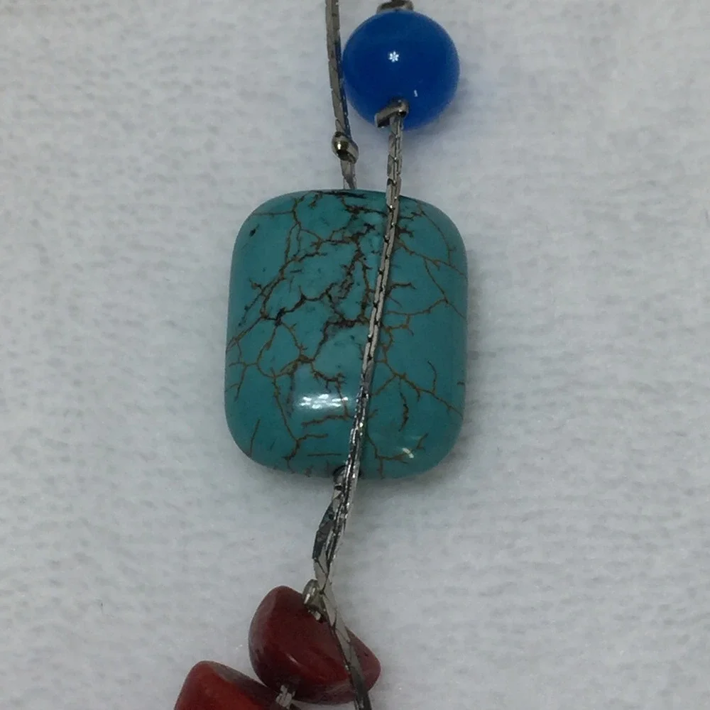 Turquoise Coral Beaded Necklace Boho Layered Long‎ Strand Fashion Jewelry